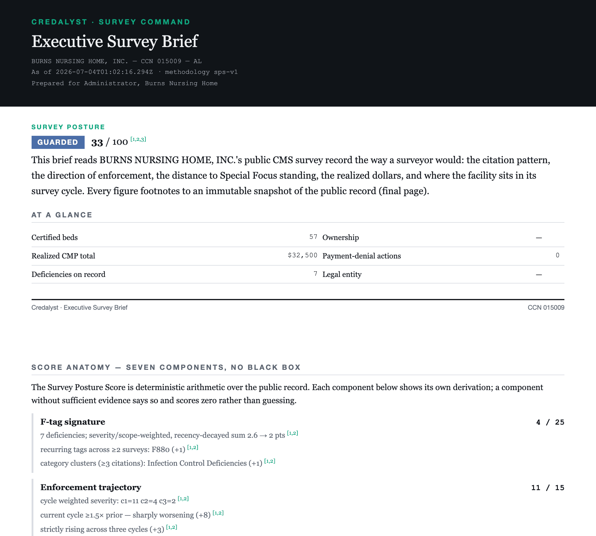 A source-bound Credalyst Executive Survey Brief for Burns Nursing Home